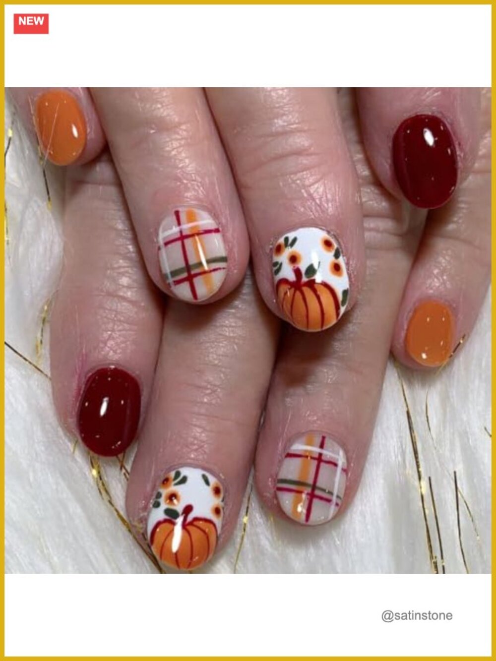 Press On Nails Square Short French Pumpkin Striped False Nail Kit
